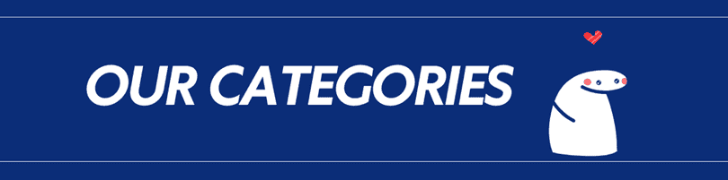 Merchandise collection banner with playful design and animated character.