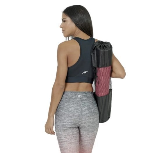 Black and pink gym bag with shoulder straps, designed for fitness enthusiasts to carry workout essentials. Made of durable material, compact yet spacious for gym and sports gear.