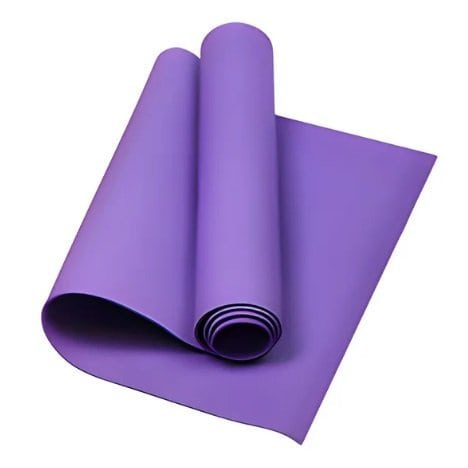 Purple yoga mat for exercise and fitness workouts.