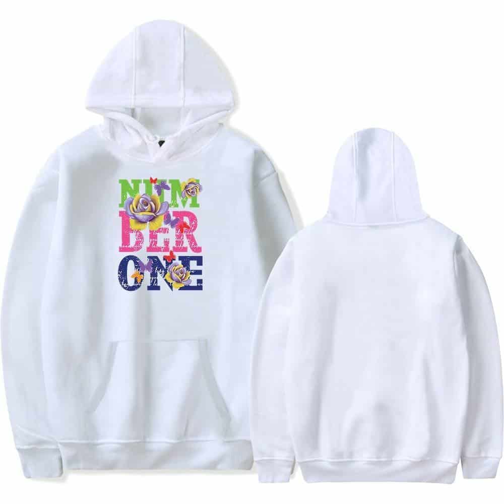 Colorful hoodie with "Never Over" text and floral design.