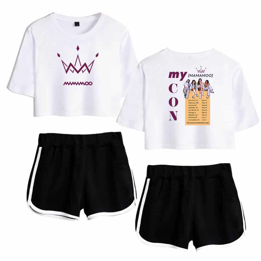 Graphic white cropped t-shirt with a purple crown design, perfect for casual wear and fan merchandise.