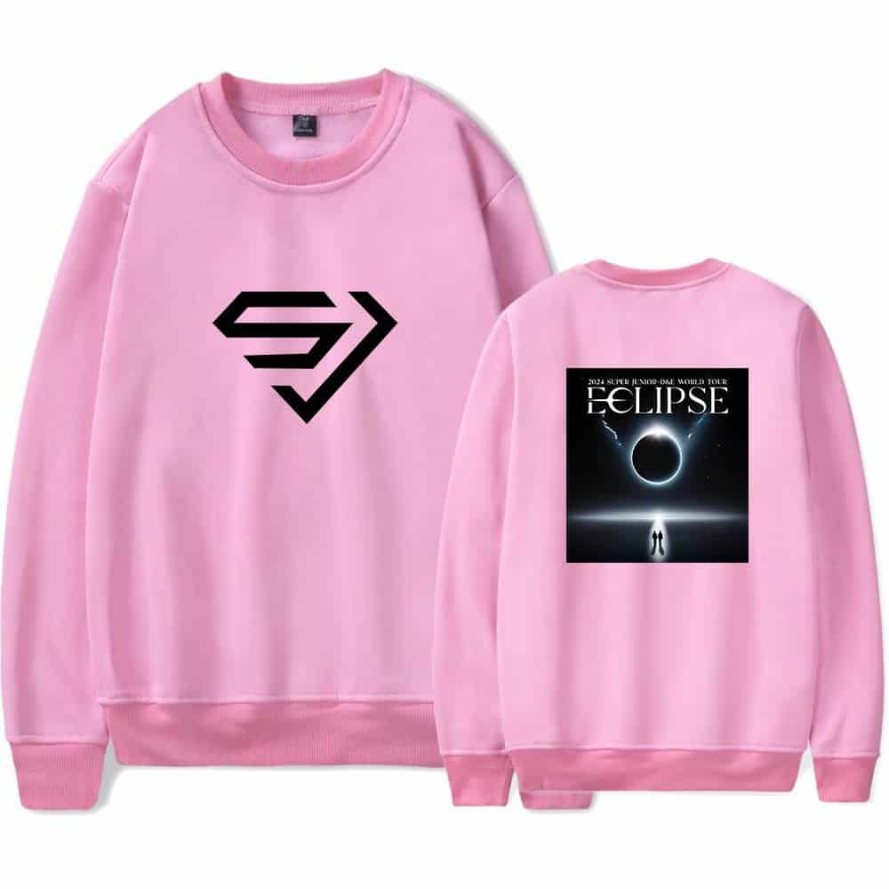 Syndicate sneaker logo sweatshirt with eclipse tour design, pink hoodie, unisex crewneck, streetwear fashion, music merchandise, casual athletic wear, graphic sweatshirt, stylish apparel, concert hoodie, fandom apparel.