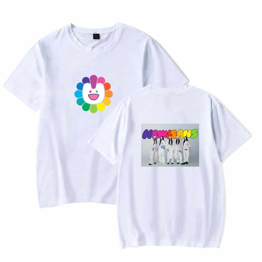 Butterfly themed colorful character face on white t-shirt, vibrant and playful merchandise design, perfect for fans of cute and fun apparel.