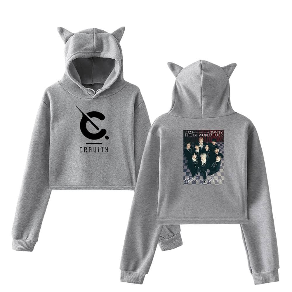 Sample hoodie featuring the logo and members of the band Crying with hoodies that have cat ears. Perfect for fans of K-pop and band merchandise. Comfortable, stylish, and perfect for casual wear.
