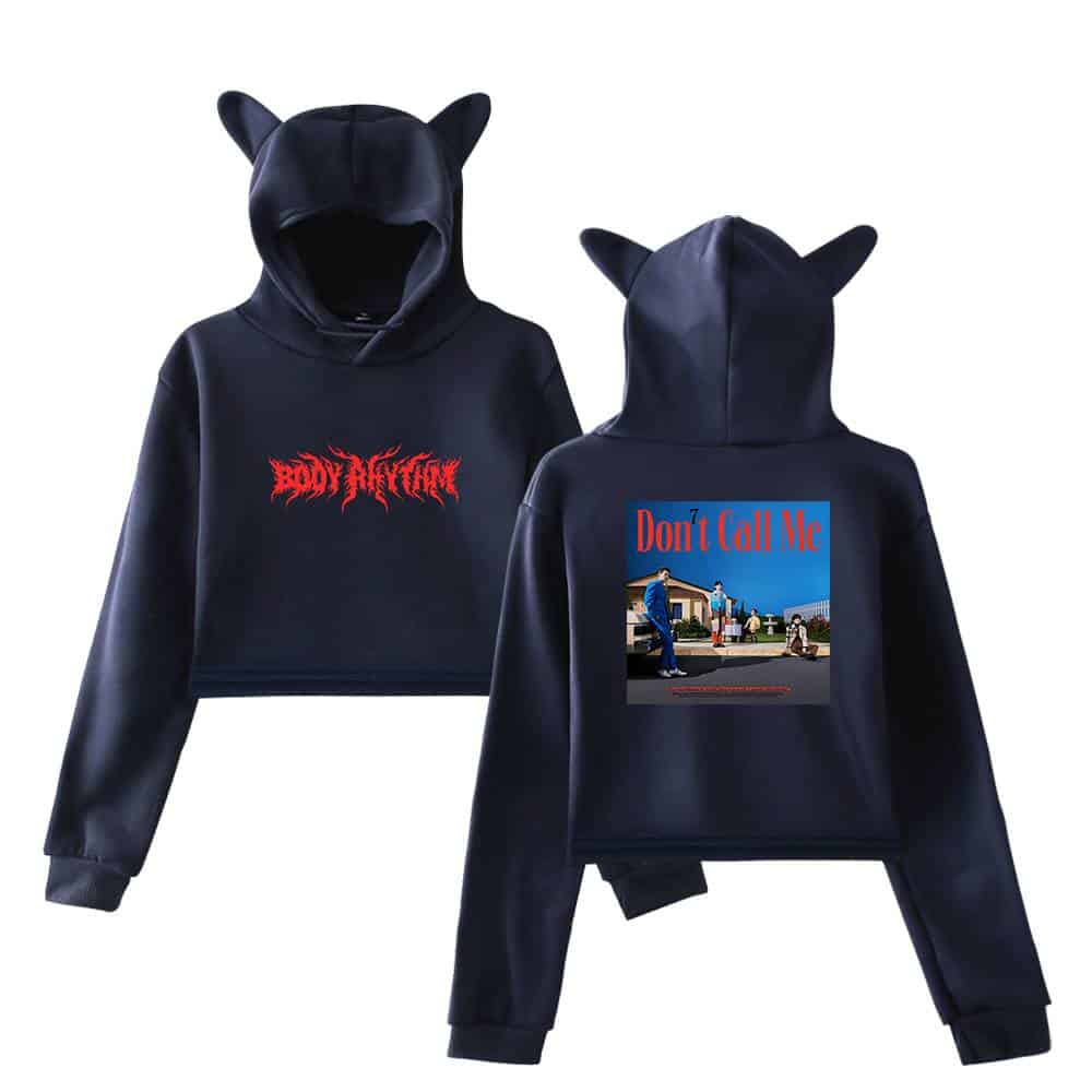 Body action hoodie with animal ears design, front and back graphics, streetwear style, casual and trendy women's and men's clothing, black color, comfortable fit, modern graphic print, unique fashion statement, for fans of bold, edgy apparel.