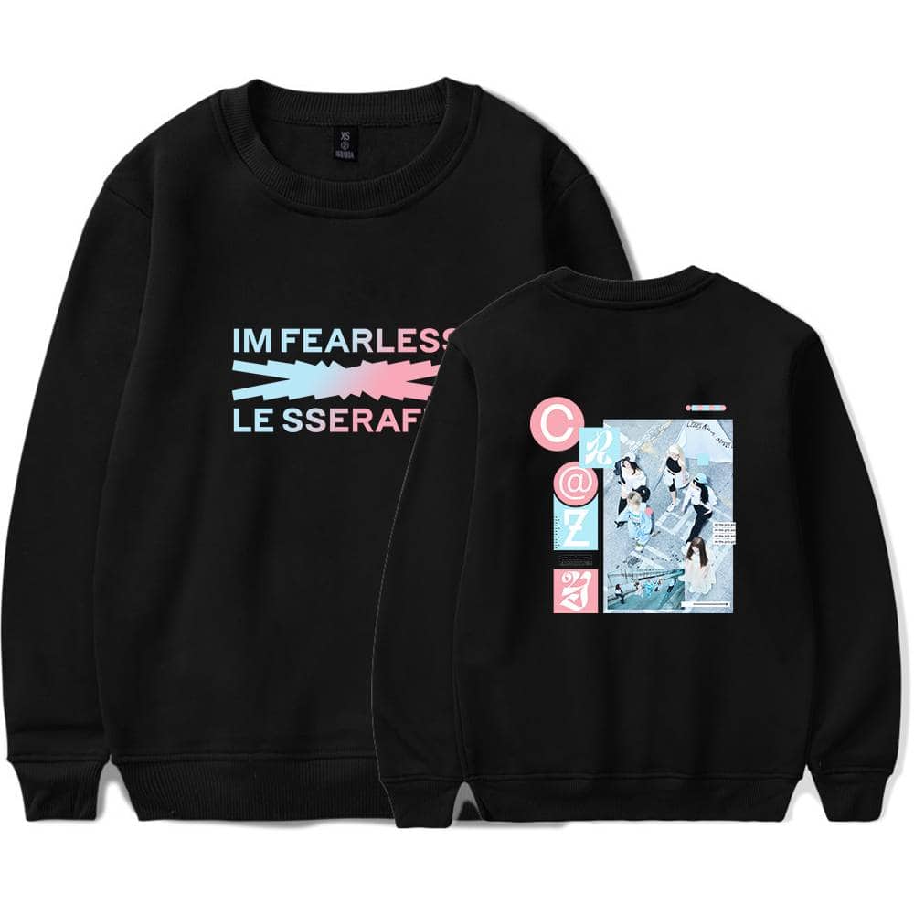 IM FEARLESS LESS ER AGENCY sweatshirt with graphic design, black color, casual unisex style, perfect for streetwear and casual outfits.
