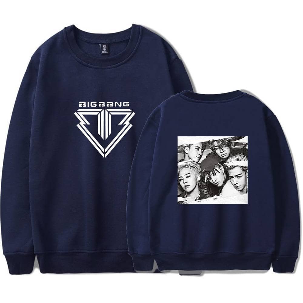 Bigbang band logo and group photo sweatshirt merchandise.