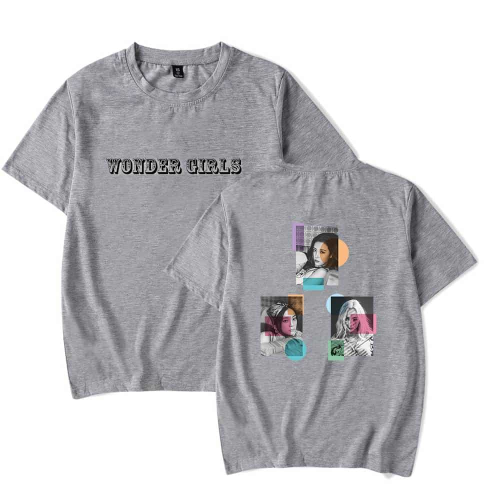 Wonder girls graphic t-shirt gray with colorful images of female members.