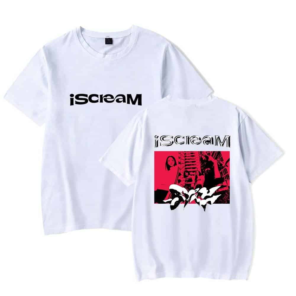 I scream graphic T-shirt, white color with black and red design, streetwear style merchandise, printed logo and artwork, casual fashion apparel, unisex, comfortable cotton fabric.
