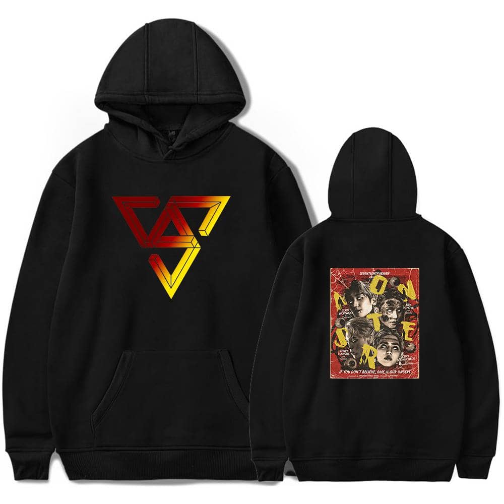 VAZ logo and graphic print hoodie featuring band members and artwork.