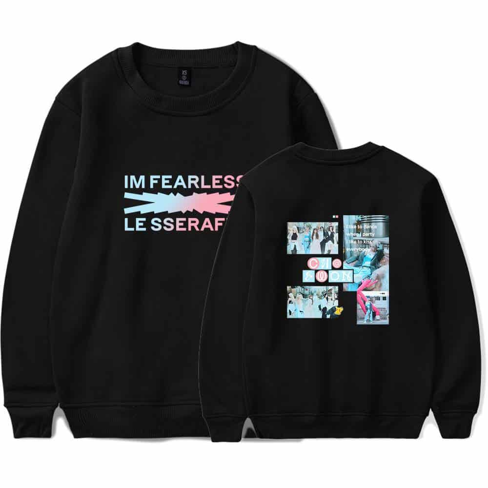 IM FEARLESS LESSER AER sweatshirt with bold graphic design and motivational slogan on front, casual wear for modern fashion enthusiasts.
