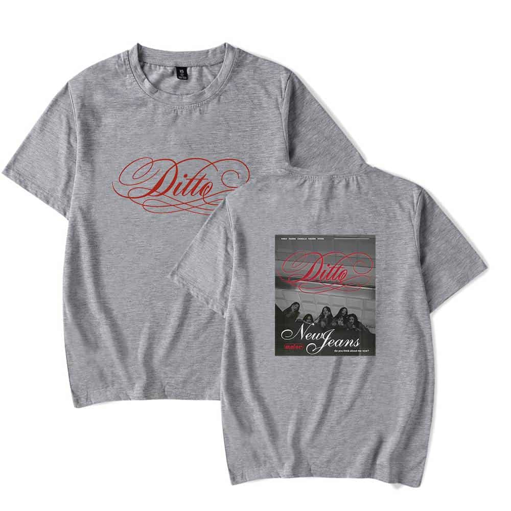 Ditto graphic t-shirt with front and back designs in gray fabric.