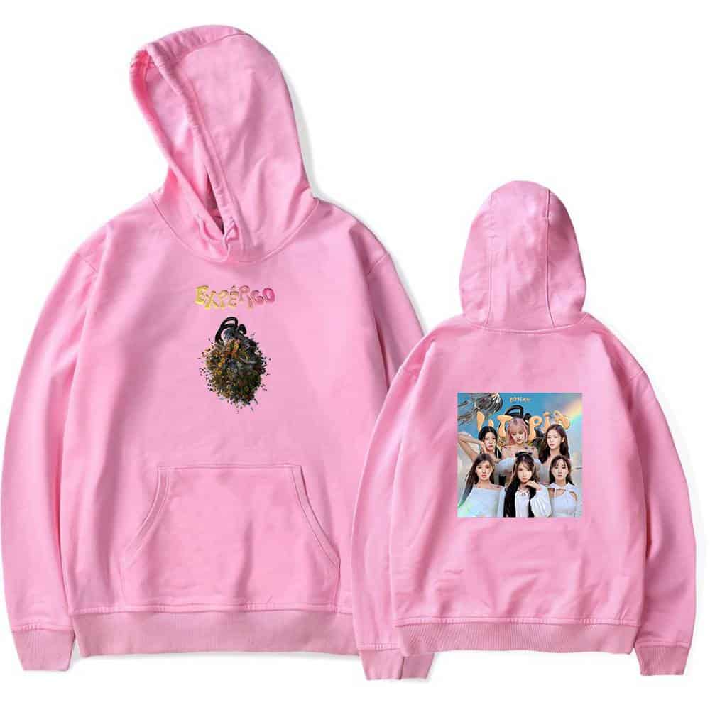 Exposing Hoodie with K-Pop Group BTS, Pink Color, Front and Back Design, Casual Apparel.