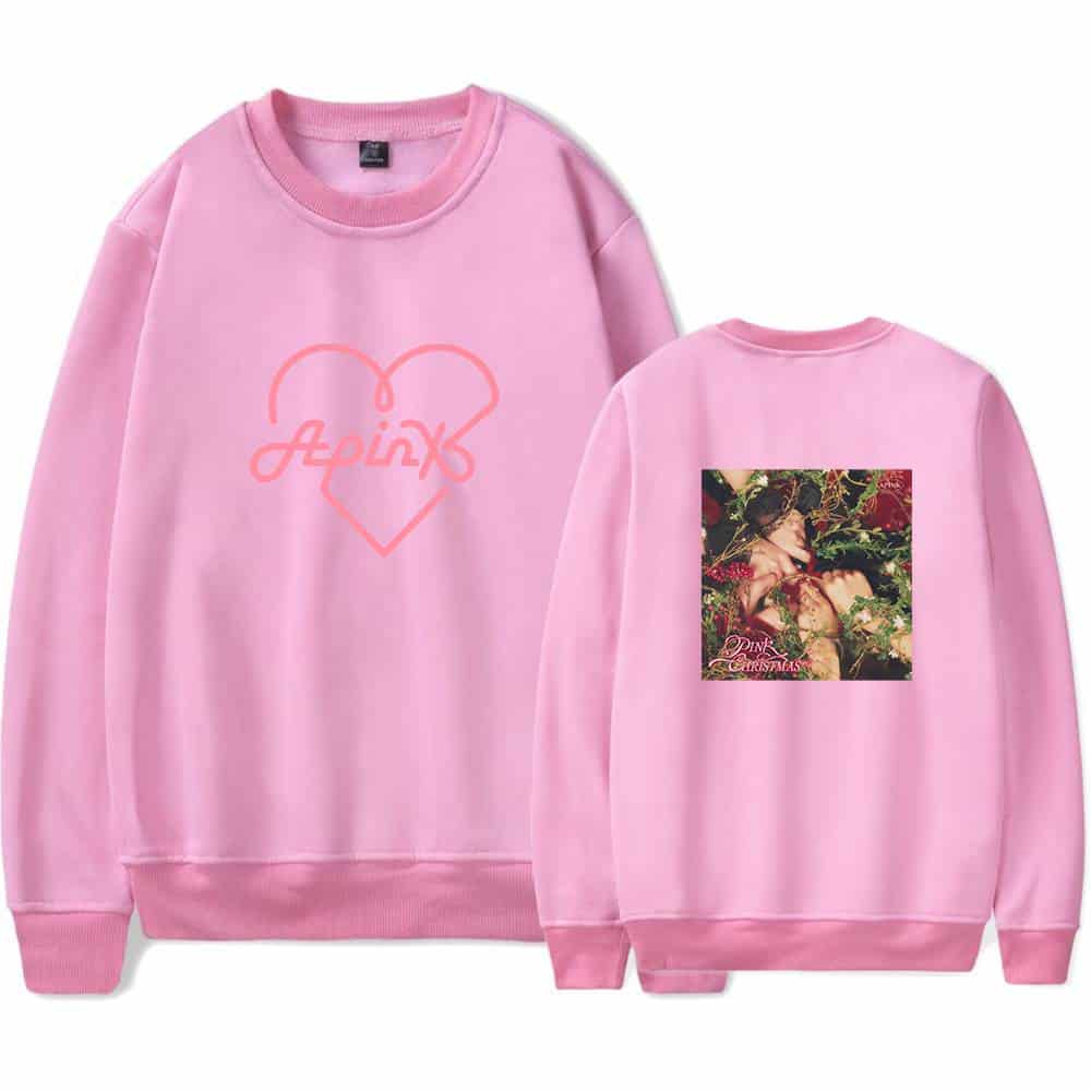 Pink Christmas-themed sweatshirt with "Pink" written inside a heart on the front and a holiday floral design on the back, perfect for festive occasions.