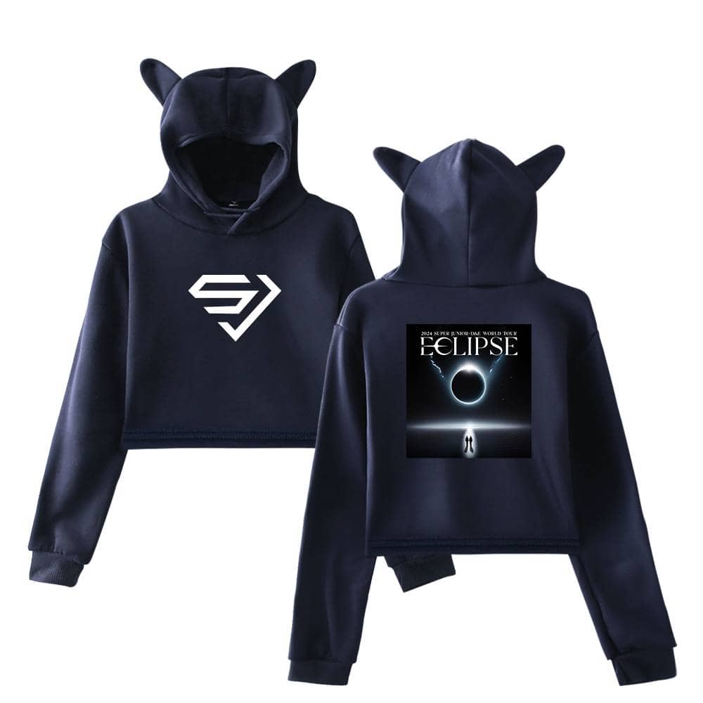Black hoodie with a futuristic logo on the front and a cosmic eclipse graphic on the back, featuring a dark theme with celestial design elements. Perfect for fans of sci-fi and space-inspired merchandise.