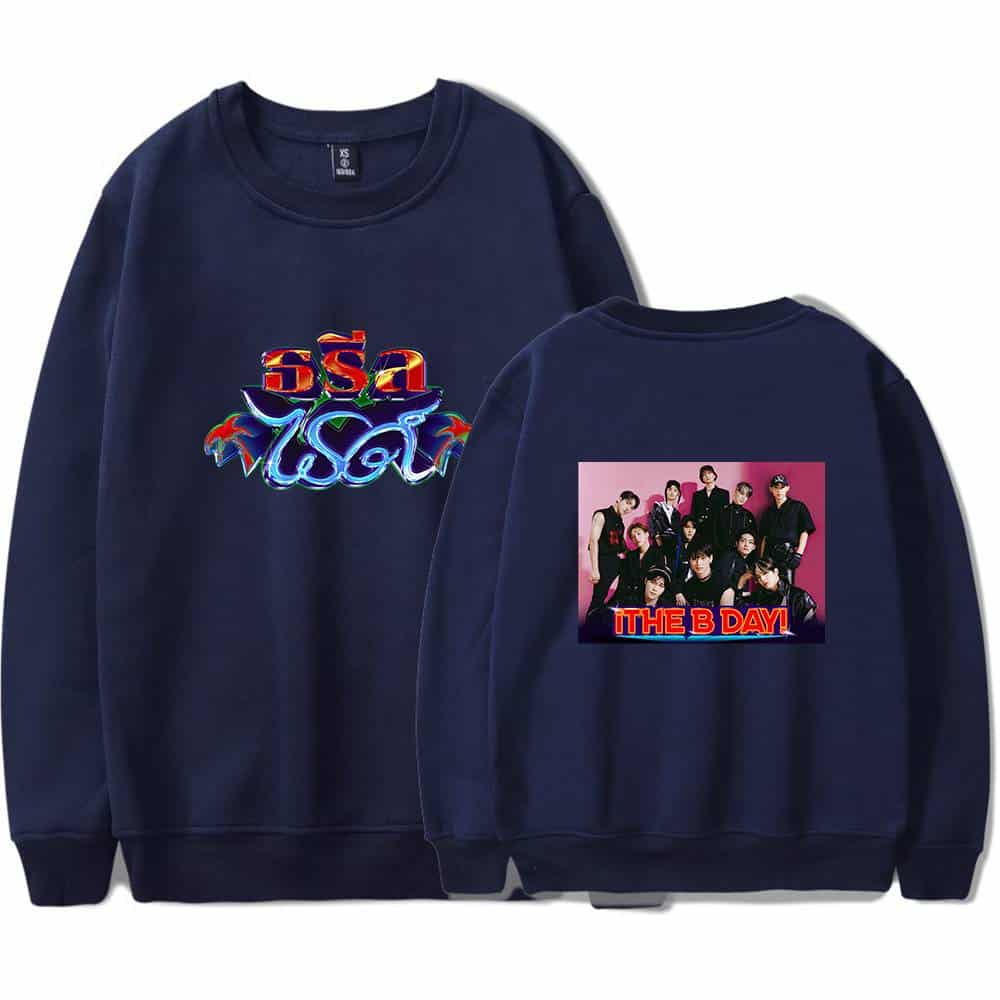 Raja the boyband sweatshirt with colorful logo front and group photo back, casual oversized fit merchandise for fans of Raja band.