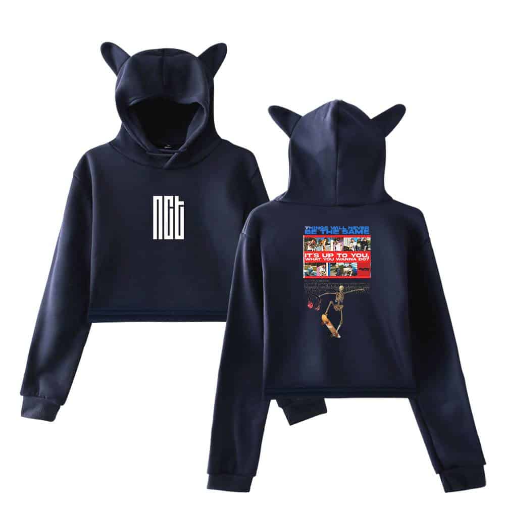 Black hoodie with cat ears and graphic print, stylish and fun merchandise, perfect for fans of streetwear and gaming culture.