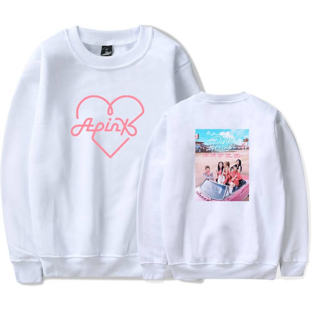 Pink Crush Apink girls’ sweatshirt with graphic print and front/back design for fans and casual wear.