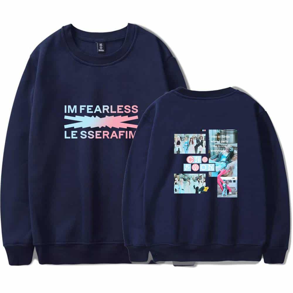 IM FEARLESS LESS SASSY sweatshirt with bold graphic design on the front and collage-style print on the back, perfect for casual wear or expressing confidence and personality.