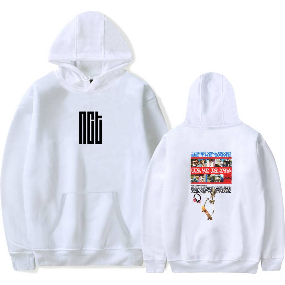 Ncg hoodie with black logo front and colorful album artwork back, casual streetwear style, unisex design, perfect for music fans and trendy fashion enthusiasts.