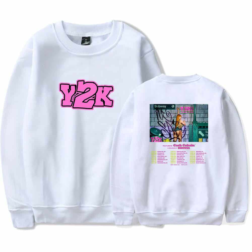 Y2K graffiti-style sweatshirt with urban subway artwork and colorful text design.