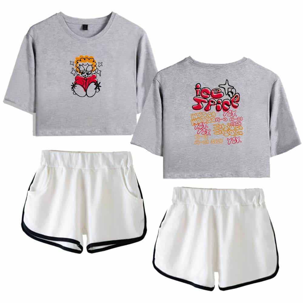 Soft gray crop top sweatshirt featuring a cartoon girl with curly hair holding a book, casual and trendy style for everyday wear.