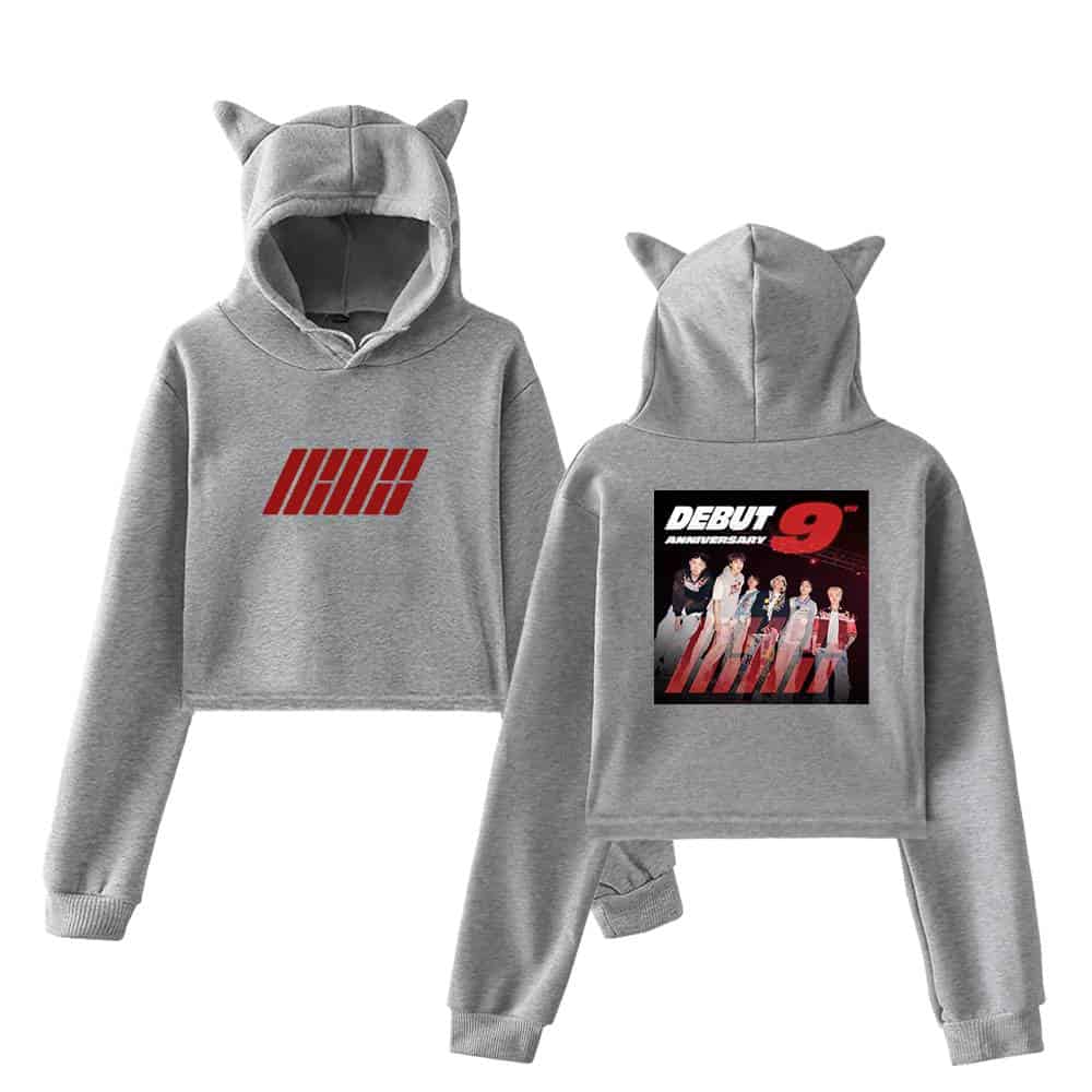 IHHH logo graphic hoodie with cat ear hood, unisex streetwear design, made from soft comfortable fabric. Perfect for fans of K-pop and pop culture merchandise.