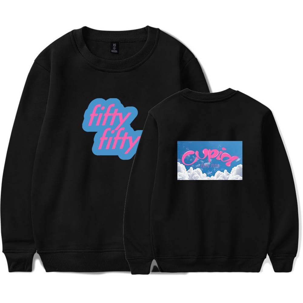 Fifty fifty sweatshirt with cloud and pink text design.