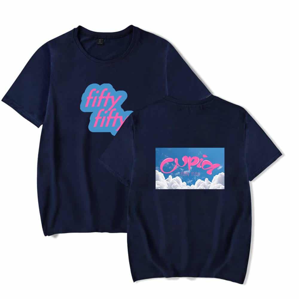 Fifty fifty and cupcake graphic T-shirts navy blue merchandise.