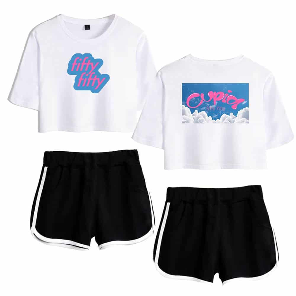 Fifty fifty cropped t-shirt, copac cloud graphic tee, casual summer apparel for women and teens.