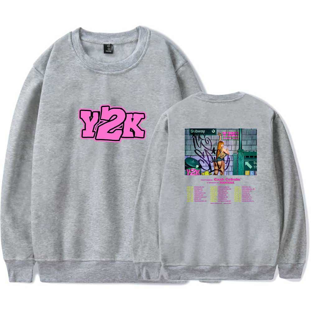 Y2k graphic sweatshirt with urban subway art and neon text design, unisex casual apparel, perfect for streetwear lovers and vintage fashion fans, available in various sizes.