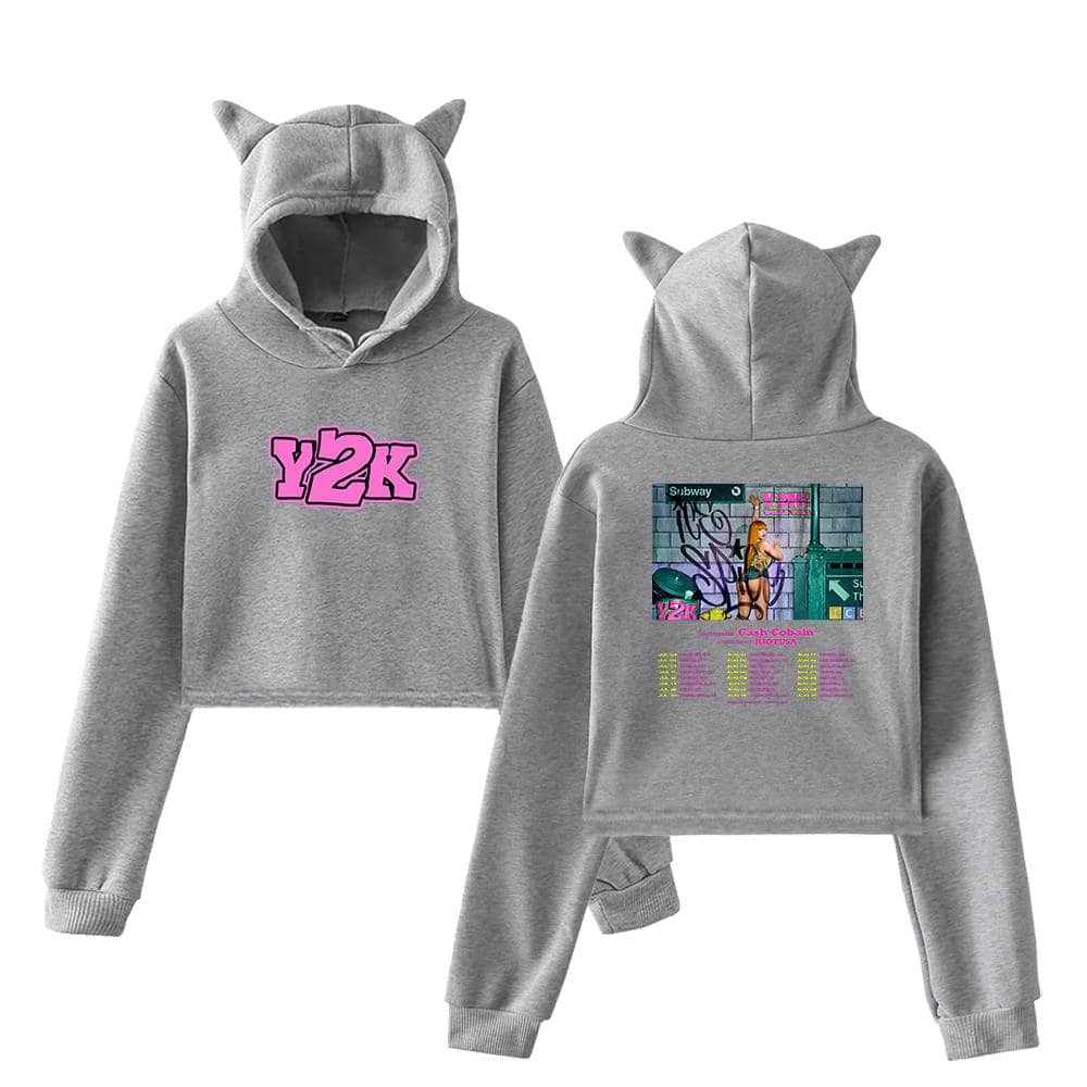 Y2k graphic hoodie with cat ears, street art design, and custom print, perfect for casual wear and expressing curated style.