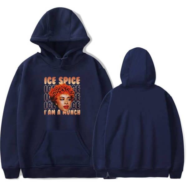 Ice Spice hoodie featuring a graphic of the rapper with red curly hair and the text "Ice Spice I Am A Punch". Perfect for fans wanting stylish, comfortable merchandise.