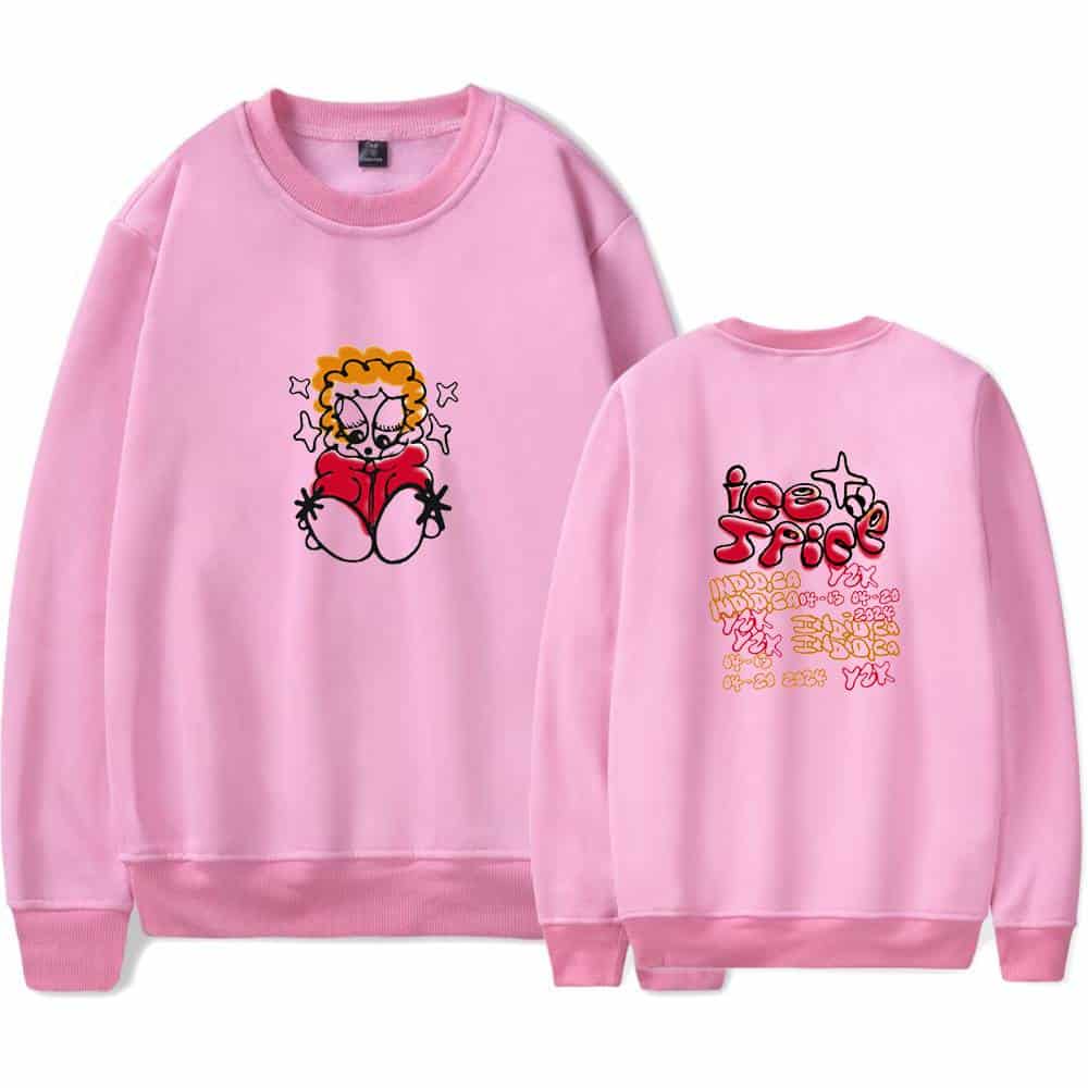 Cute cartoon character print pink sweatshirt with graphic design, cozy casual streetwear, trendy apparel.