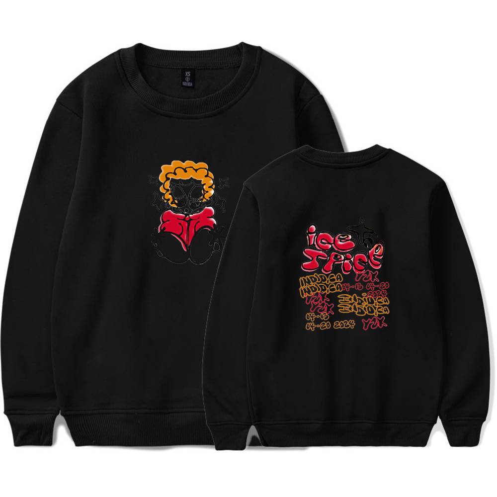 Black sweatshirt with colorful graphic and text design, perfect for streetwear fashion and casual wear.