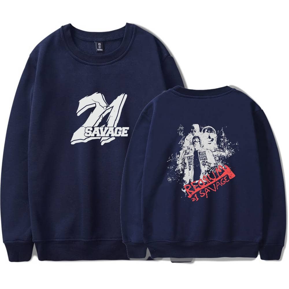 Z 21 Savage sweatshirt hoodie with graphic print, front and back views, black color, streetwear style, oversized fit, ideal for fans of hip-hop fashion and urban apparel.