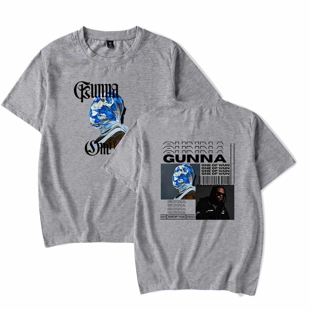 Gunna graphic t-shirt with streetwear design featuring a stylized illustration and bold text, perfect for fans of hip-hop fashion and urban style.