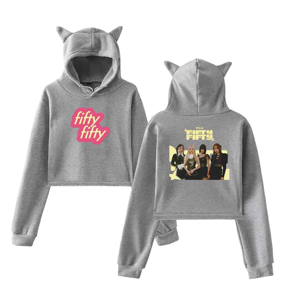Fifty fifty hoodie with cat ears, front and back print design, casual long sleeve sweatshirt for women.