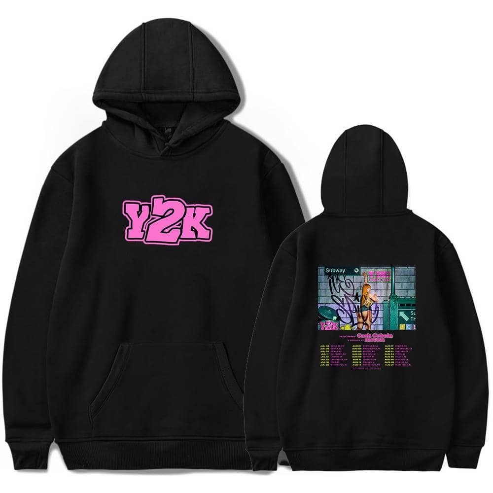 Y2K hoodie featuring retro 2000s style graphics and graffiti-inspired design, perfect for streetwear and nostalgic fashion fans.