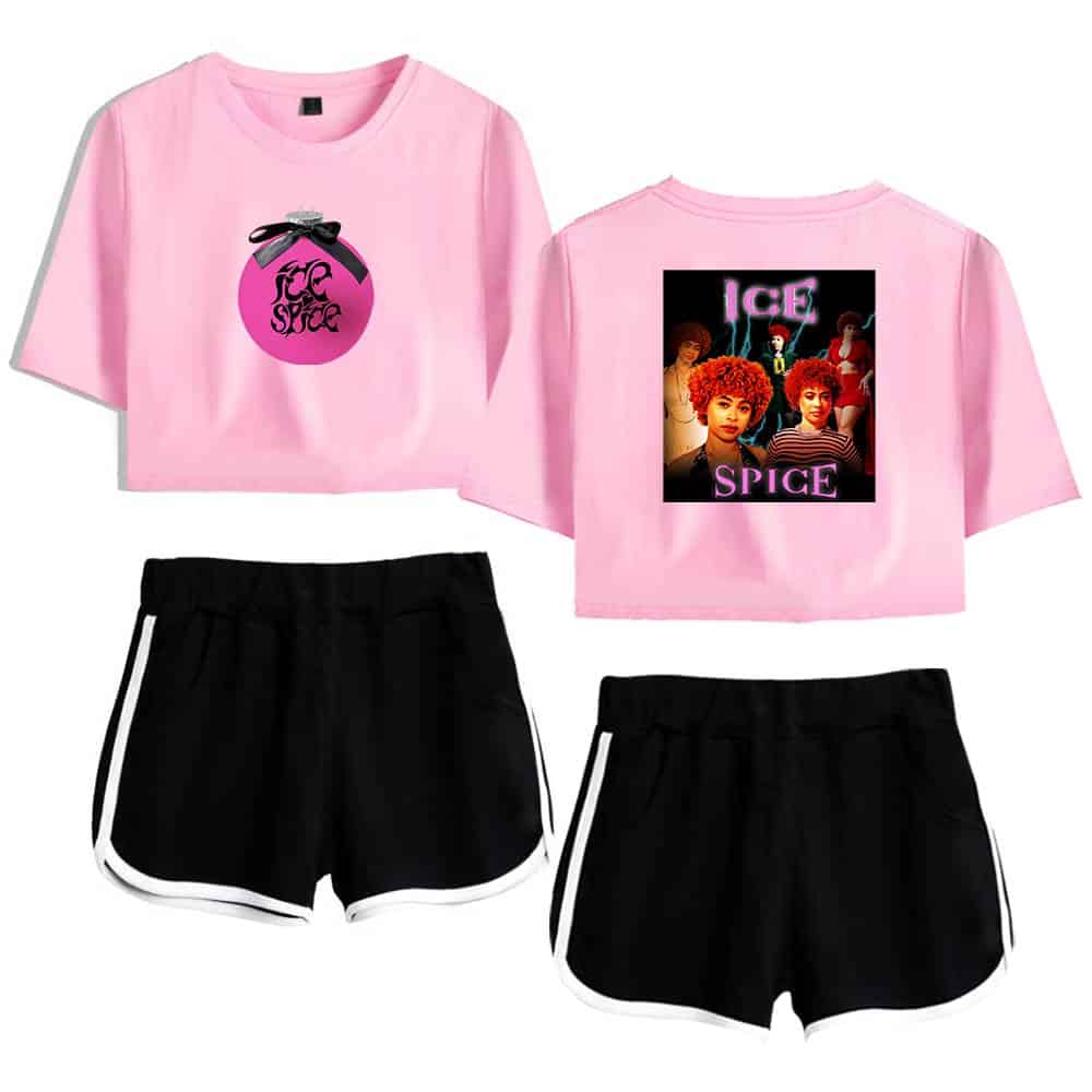 Pink ice spice graphic cropped t-shirt, casual wear for fans.