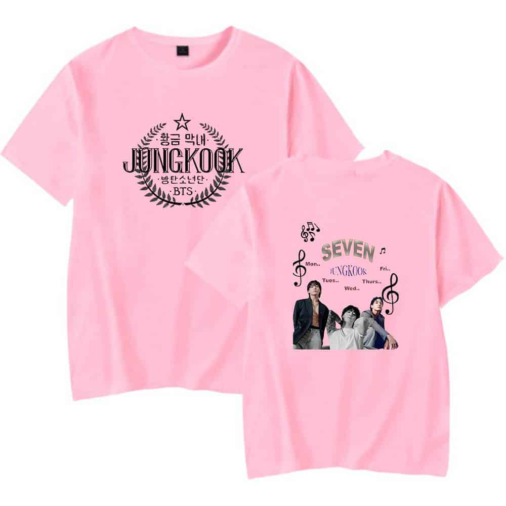 Jungkook BTS pink graphic t-shirts, K-pop merchandise, exclusive band apparel, fan collectible clothing, casual streetwear, music band fashion, stylish unisex tees, idol inspired apparel, concert outfit ideas, trendy K-pop merchandise.