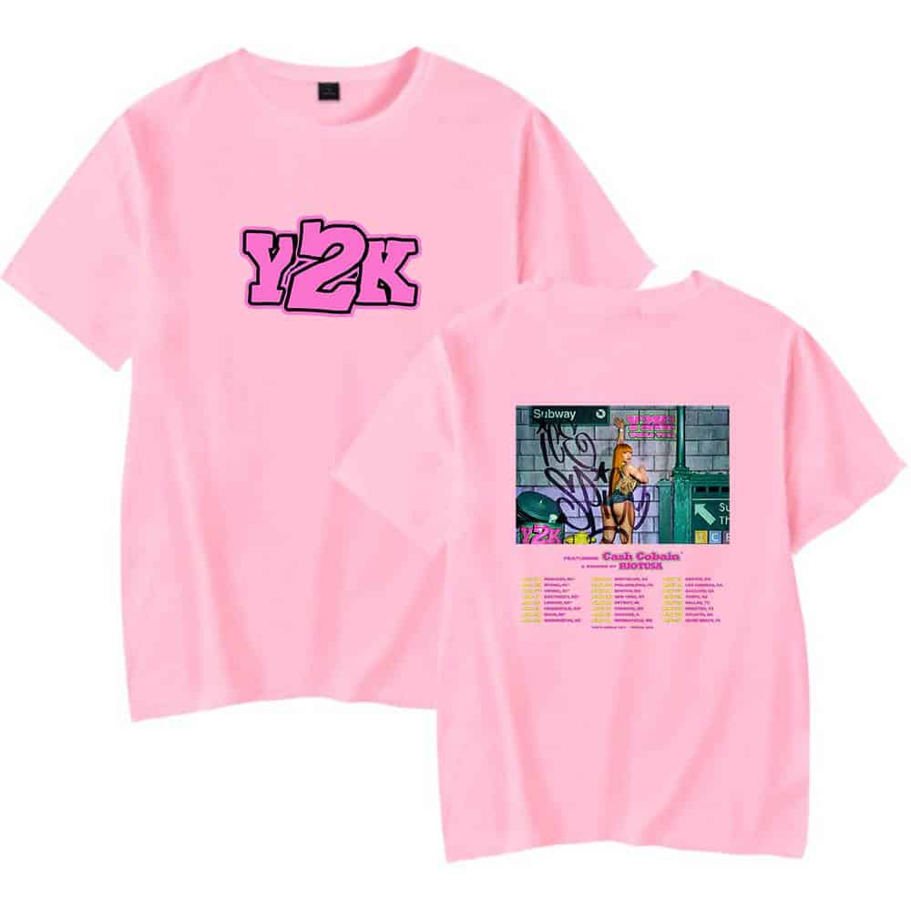 Y2K pink graphic t-shirt with subway graffiti and artist Cash Cobain print.