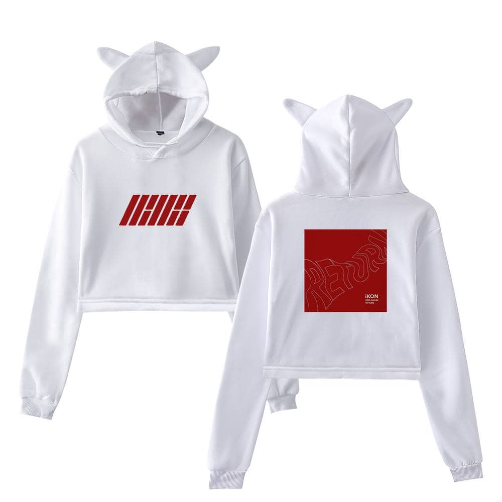 HIGH and REERUN hoodie sweatshirt set with animal hoodie ears, featuring bold red graphic print on front and back, perfect for casual streetwear and anime fans.