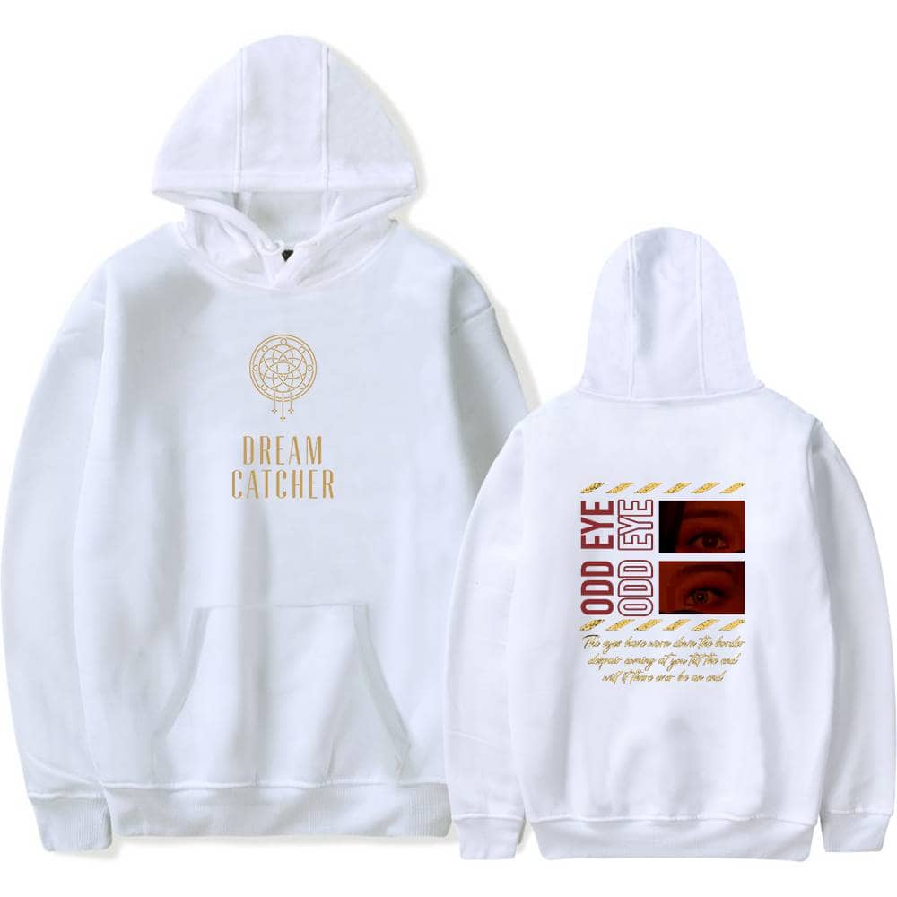 Dream catcher graphic hoodie with front and back designs, featuring a dreamcatcher and bold "Odd Eye" text, perfect for trendy streetwear fashion.