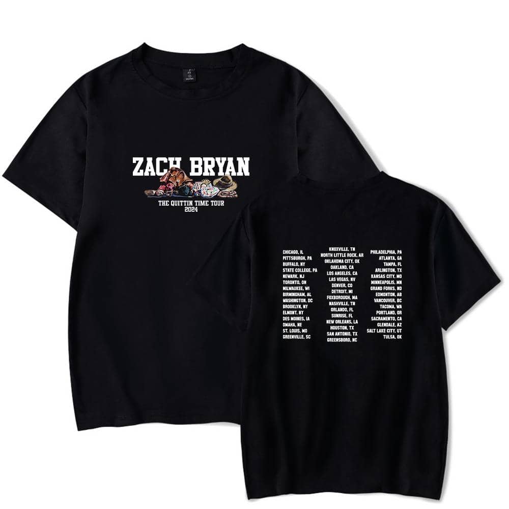 Zach Bryan merch t-shirts featuring tour dates and design, ideal for fans and collectors.