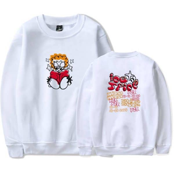 Vampire girl illustrated on a white sweatshirt with colorful text and artistic design, perfect for trendy streetwear or casual fashion statements.