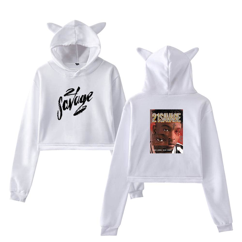 Savage hoodie with cute animal ears, featuring bold text on the front and a graphic print on the back for trendy streetwear fashion.