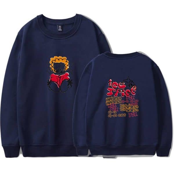 Red and black ice Spice graphic sweatshirt, casual streetwear hoodie, bold artistic design, unisex, comfortable fit, perfect for everyday wear and music events, featuring vibrant colors and unique artwork.