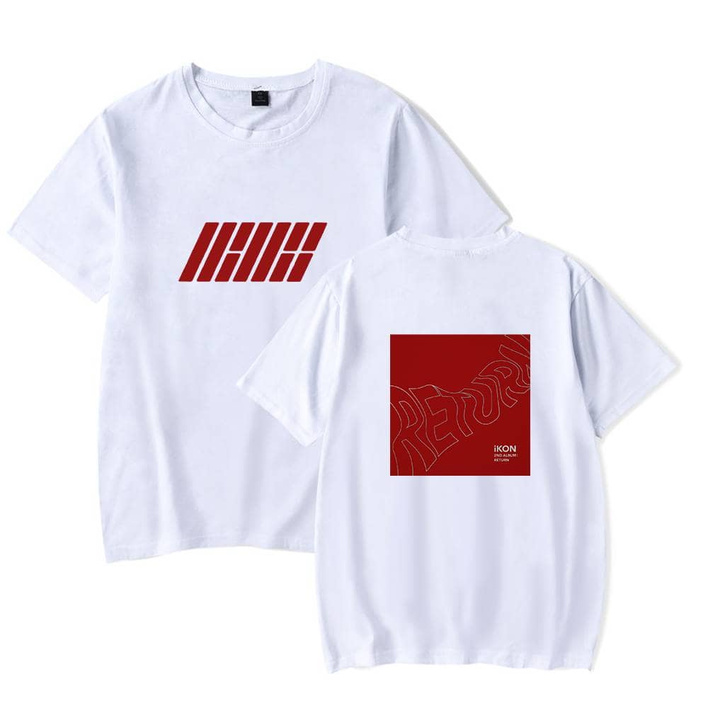 IHII graphic print t-shirt front and back in white, featuring bold red design elements and text, perfect for casual streetwear or music fans.