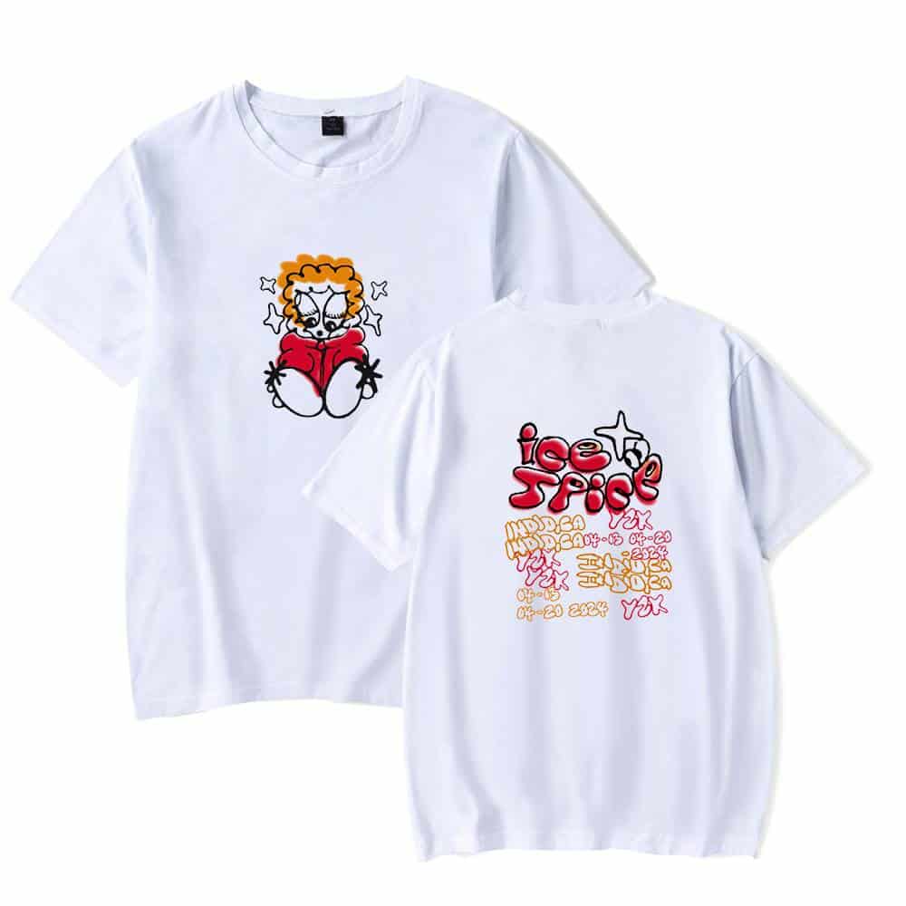 Bright white graphic T-shirt featuring a playful cartoon lion and vibrant colorful text with a fun, trendy design. Perfect for casual wear or as a fashionable statement piece.